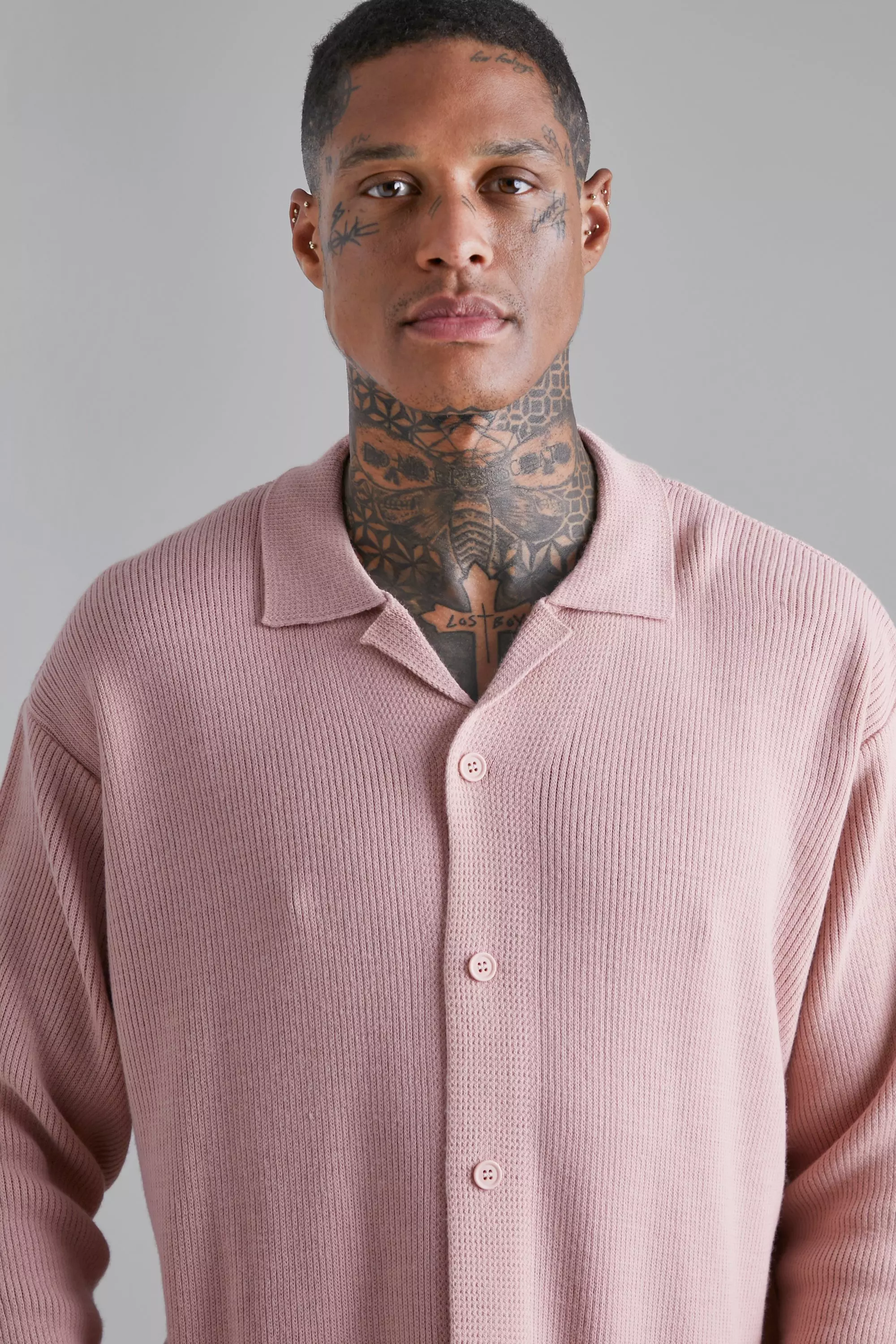 Long Sleeve Knitted Pleated Revere Shirt | boohooMAN USA